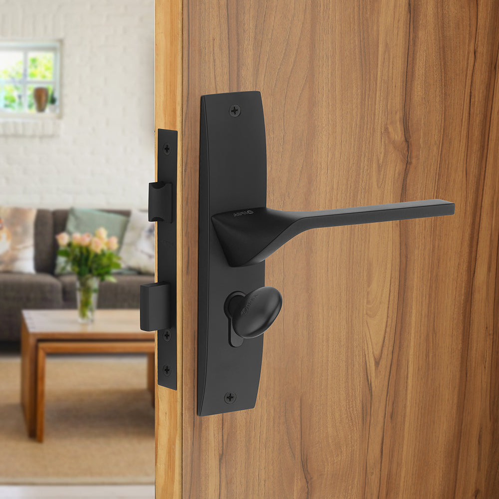 IPSA Camel Moderna Handle Series on 8" Plate CYS Lockset with 60mm Coin and Knob - Finish Black